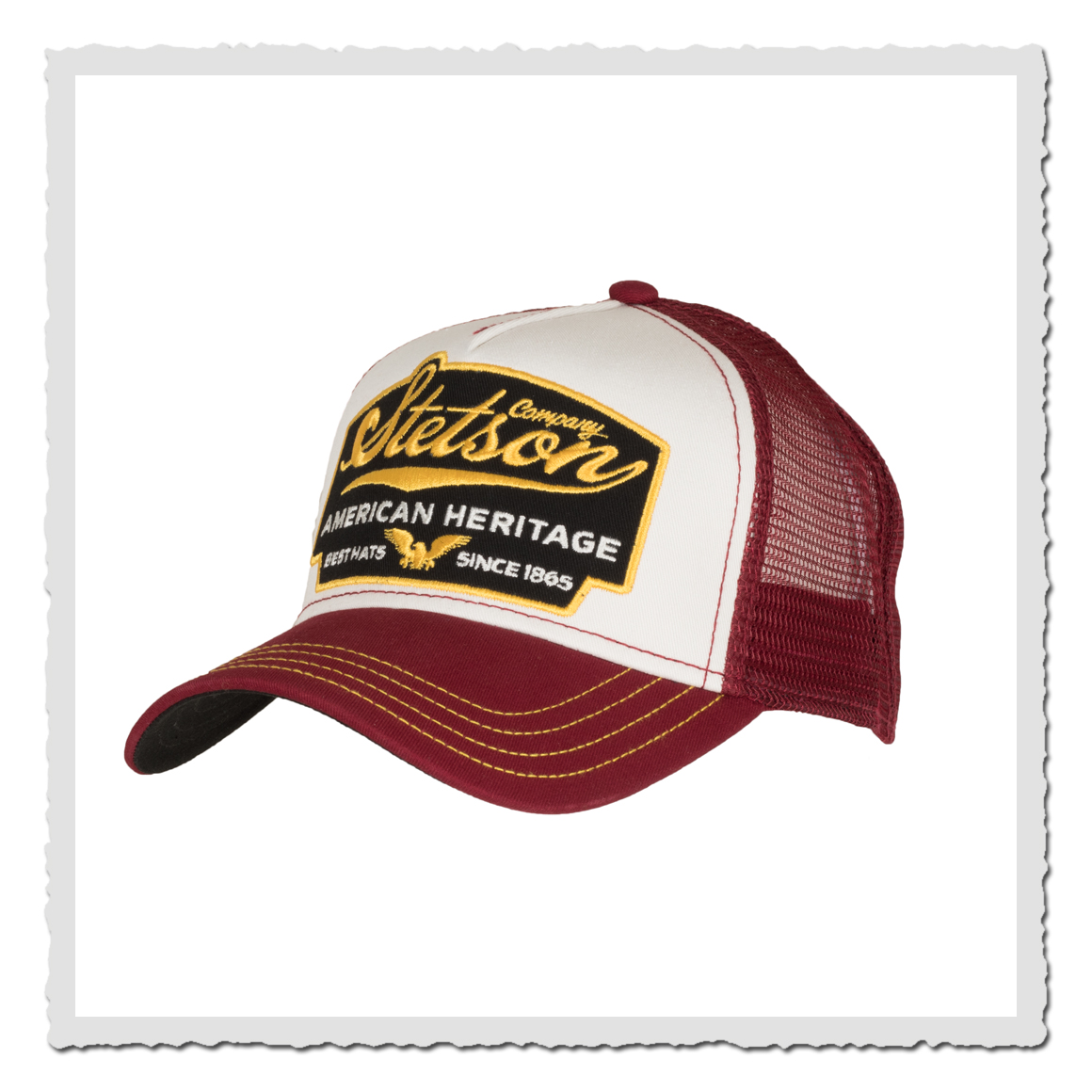 Stetson Trucker Cap American Heritage vine 7751103 87 in Weiß-Bordeaux mit Patch und Mesh-Einsatz